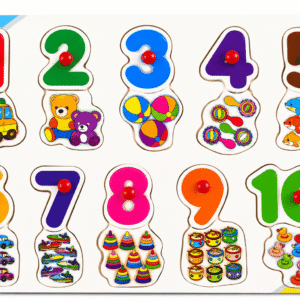 Wooden Number Puzzle 1-10 for Kids with colorful numbers and counting illustrations